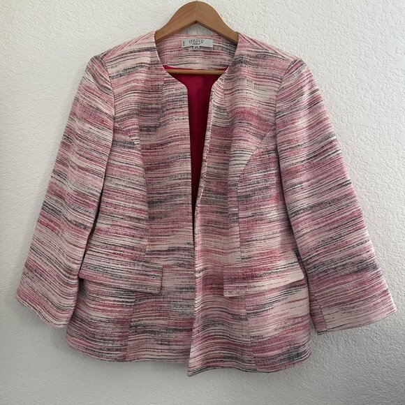 Kasper Blazer Womens 14W Pink Multi Open Front Lined Jacket Tweed Career Barbie - Picture 1 of 9